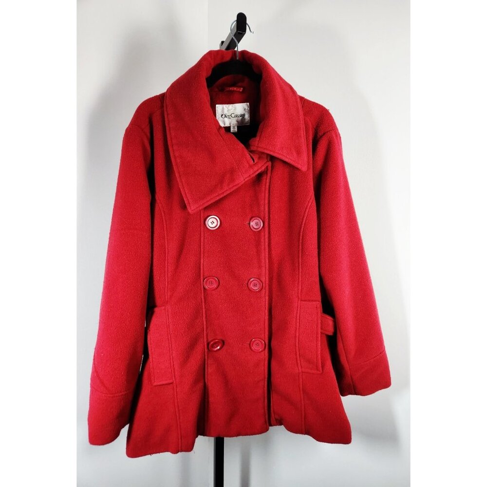 Oleg Cassini Collection Women’s Size 2X Double Breasted Pea Coat Red Pockets